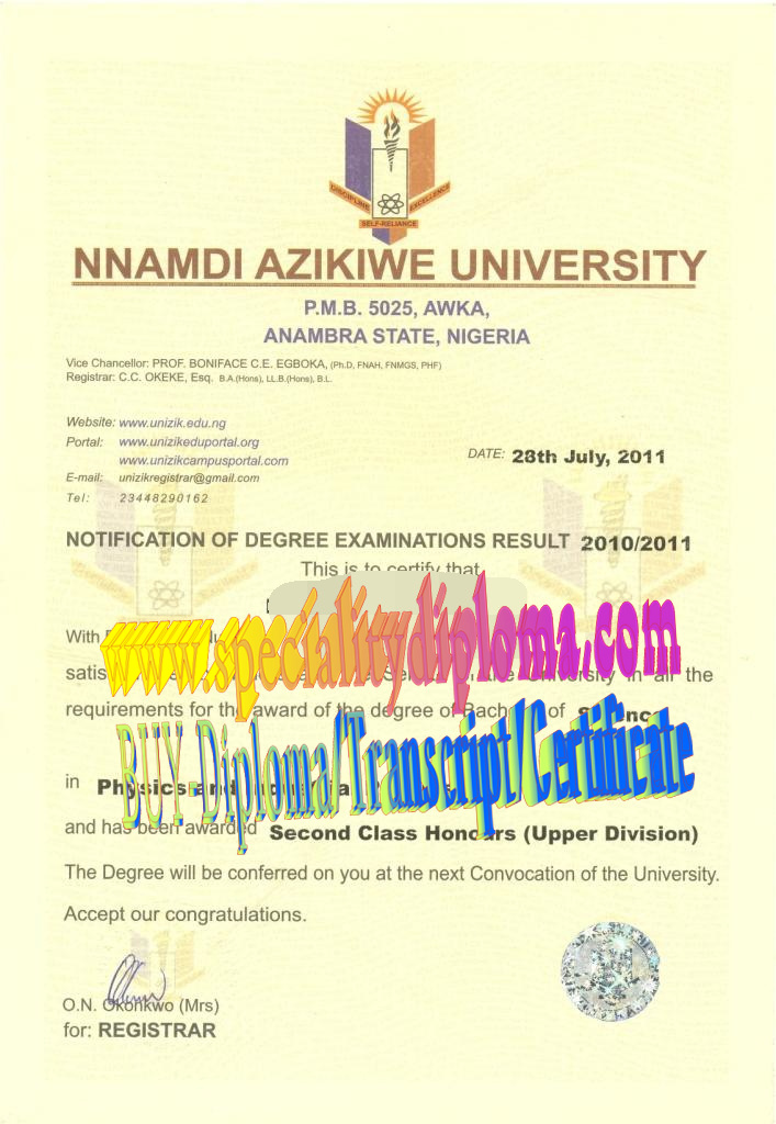 Best Fake Nnamdi Azikiwe University Diploma