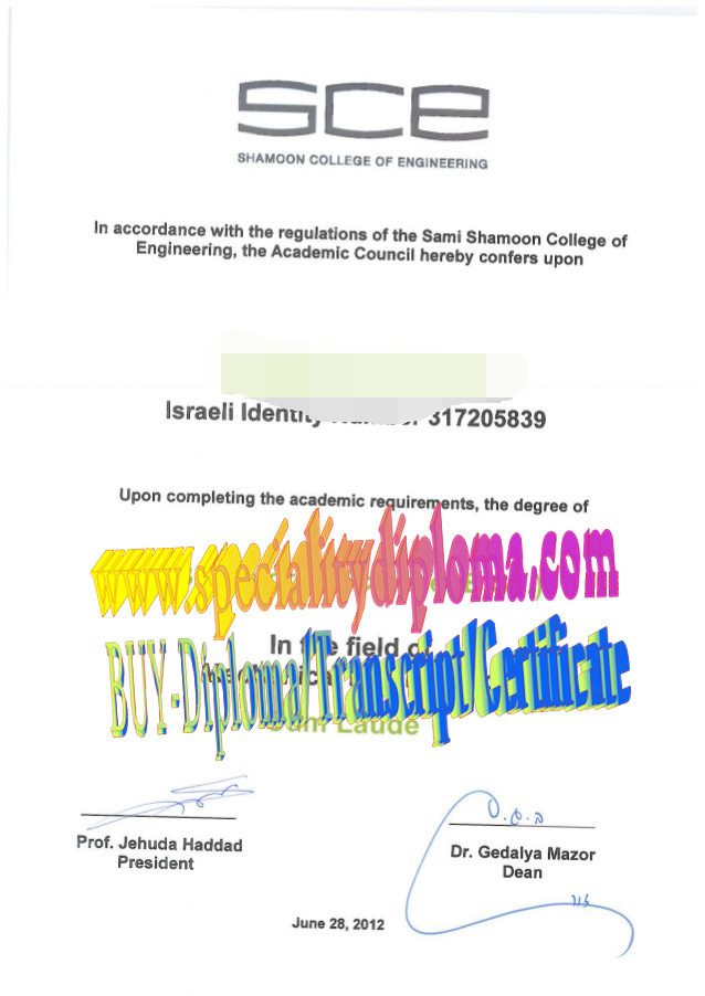 Best Fake Sami Shamoon College of Engineering Diploma