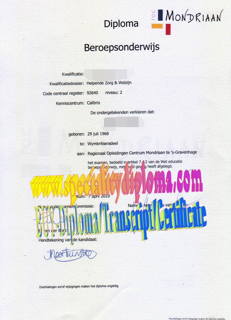 Best Fake The Hague Mondrian Vocational College Diploma