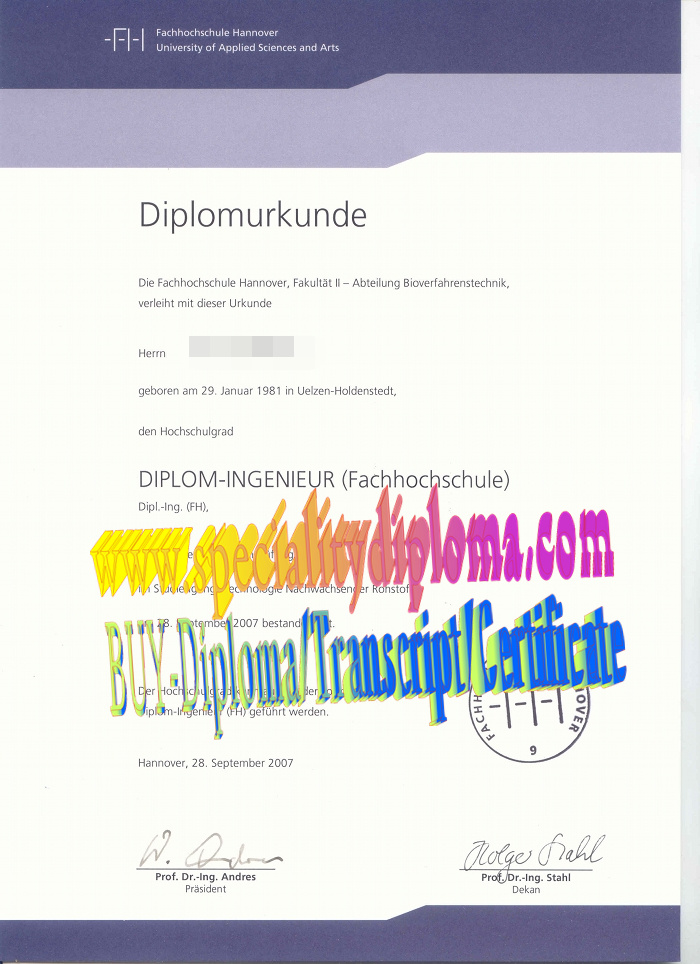 Buy Fachhochschule Hannover Diploma Online