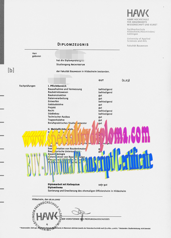 Buy Fachhochschule Hildesheim Holzminden Gottingen Diploma Online