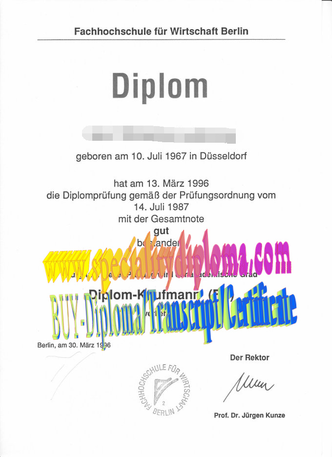 Buy Fachhochschule für Wirtschaft Berlin Diploma Online