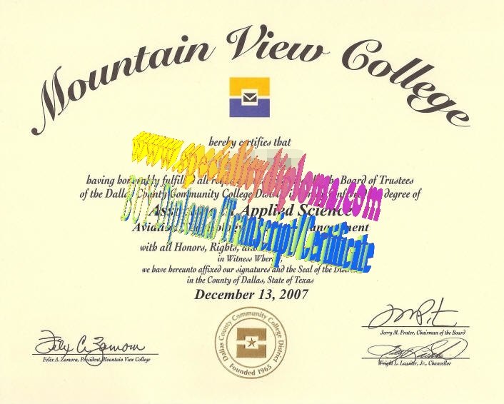 Buy Mountain View College Diploma Online