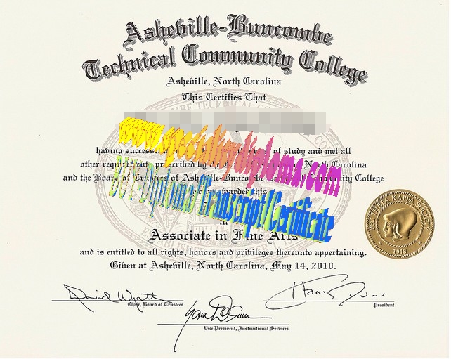 Fake Asheville Buncombe Technical Community College Diploma Certificate