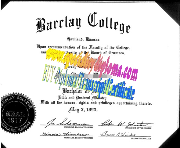 Fake Barclay College Diploma Certificate