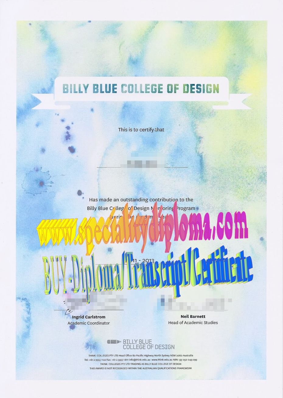 Fake Billy Blue College of Design Diploma Degree