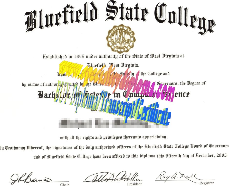 Fake Bluefield State College Diploma Certificate