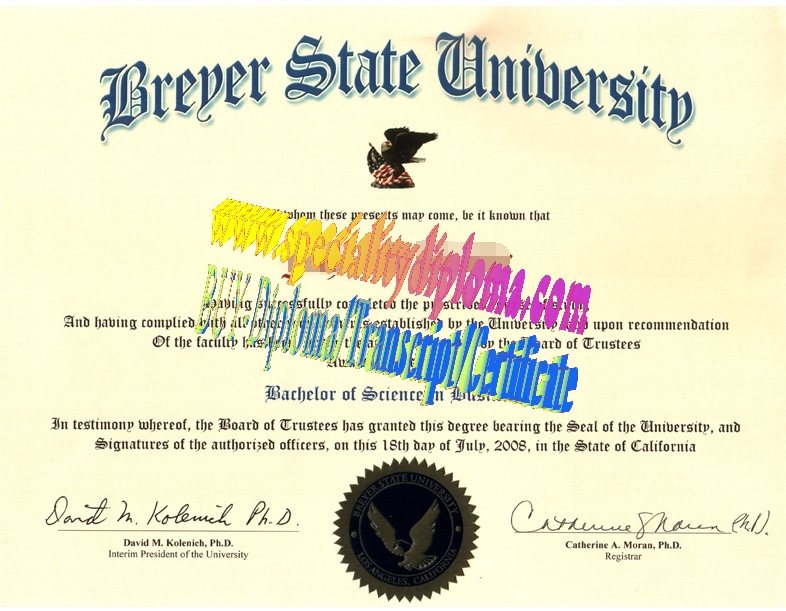 Fake Breyer State University Diploma Certificate