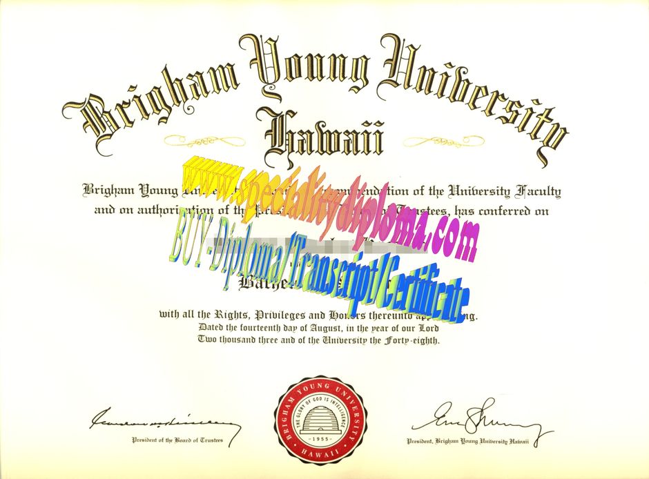 Fake Brigham Young University  Hawaii Diploma Certificate