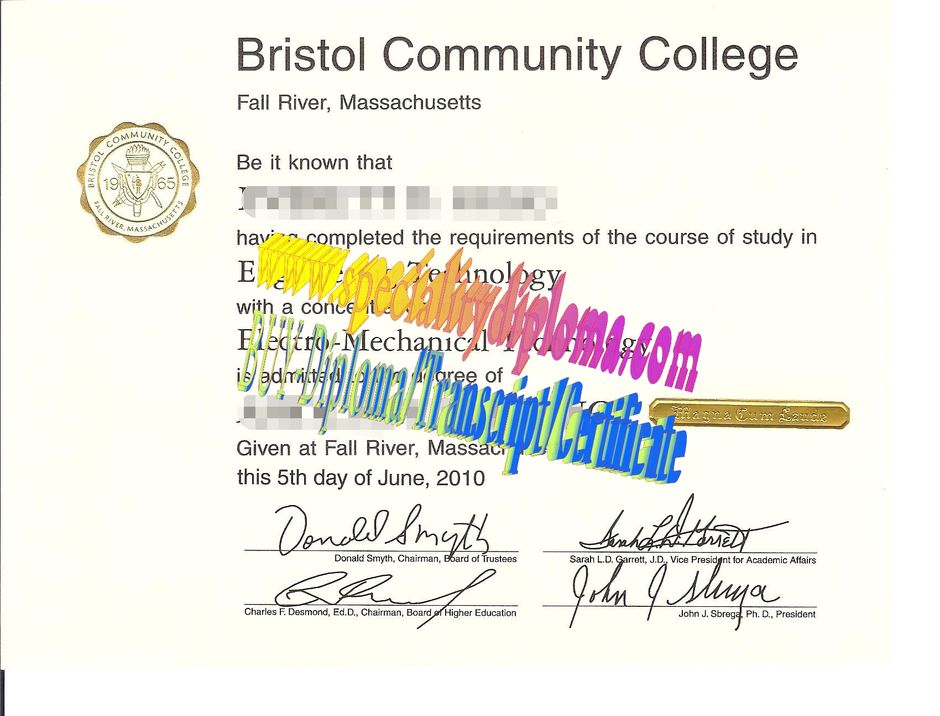 Fake Bristol Community College Diploma Certificate