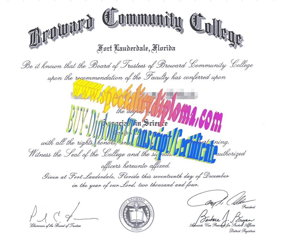 Fake Broward Community College Diploma Certificate