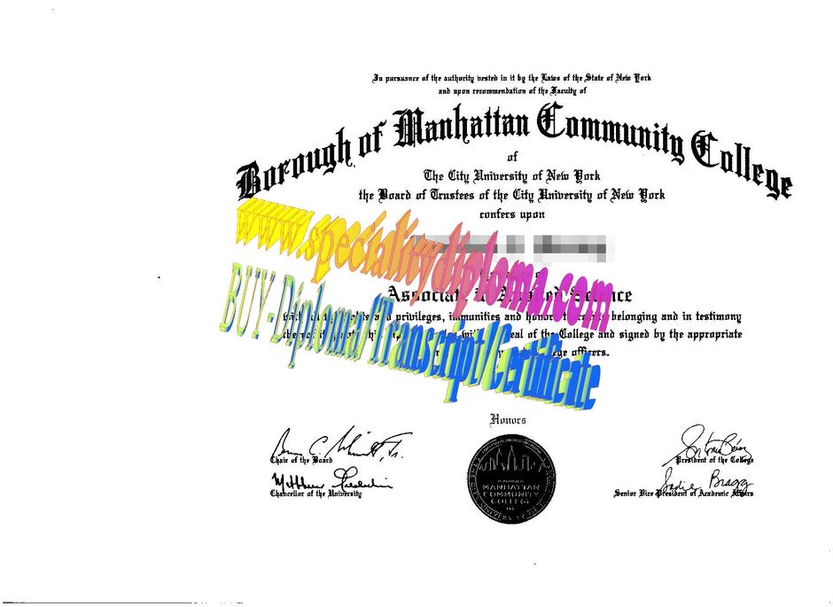 Fake CUNY Borough of Manhattan Community College Diploma Certificate