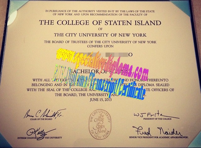 Fake CUNY College of Staten Island Diploma Certificate