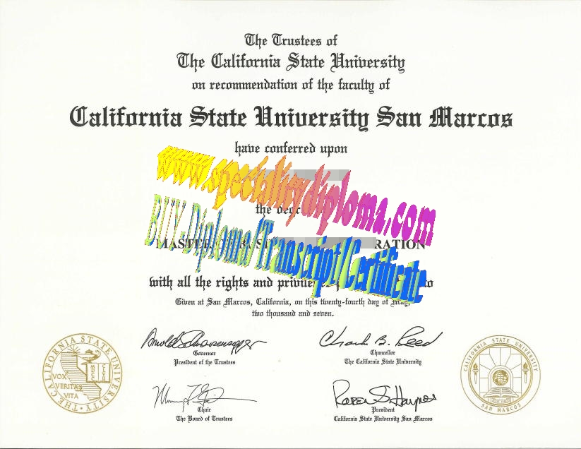 Fake California State University San Marcos Diploma Certificate