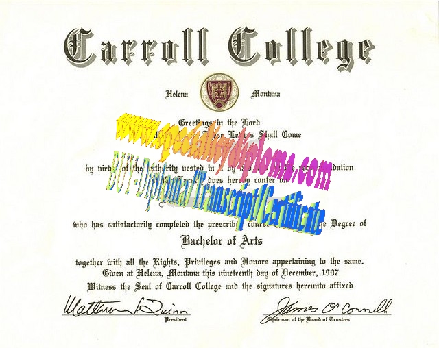 Fake Carroll College Diploma Certificate