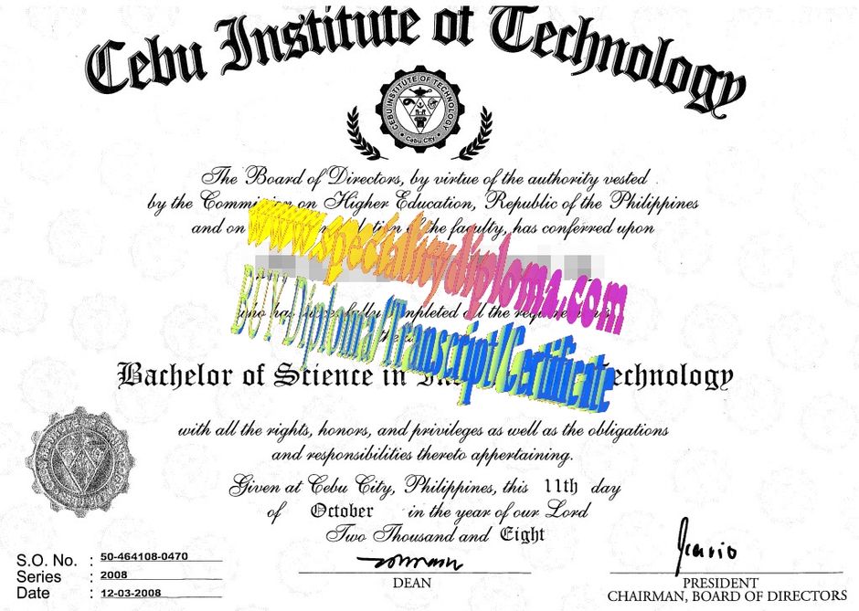 Fake Cebu Institute of Technology Diploma Certificate