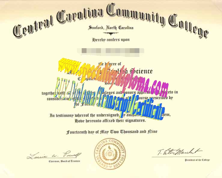 Fake Central Carolina Community College Diploma Certificate