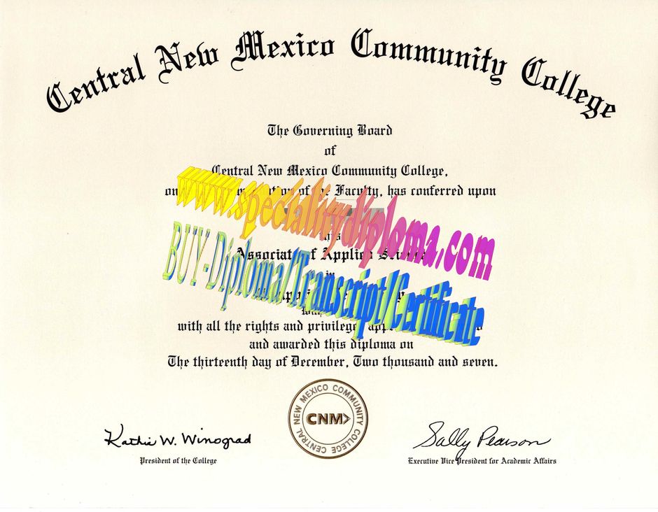 Fake Central New Mexico Community College Diploma Certificate