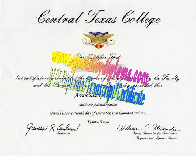 Fake Central Texas College Diploma Certificate