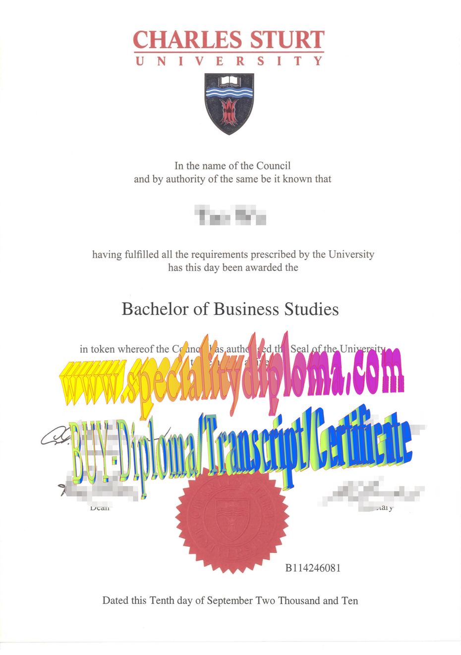 Fake Charles Sturt University Diploma Degree