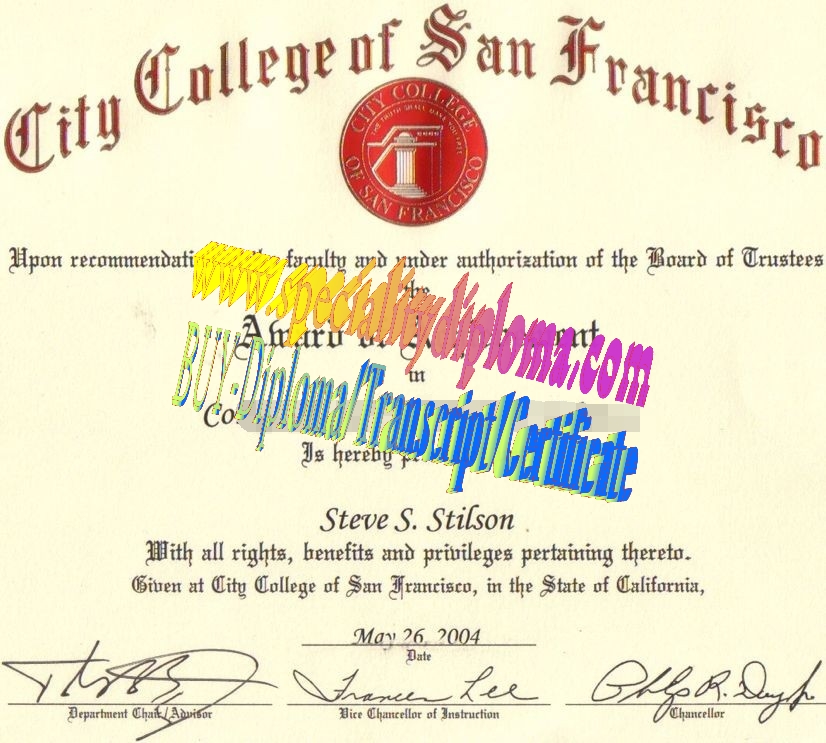 Fake City College of San Francisco Diploma Certificate