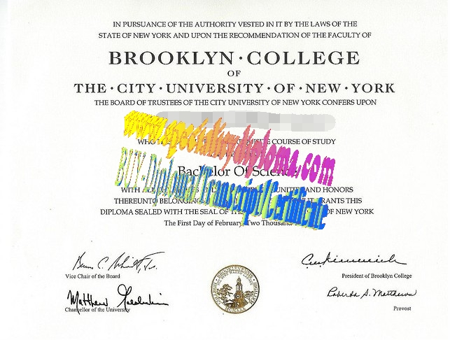 Fake City University of New York Brooklyn College Diploma Certificate