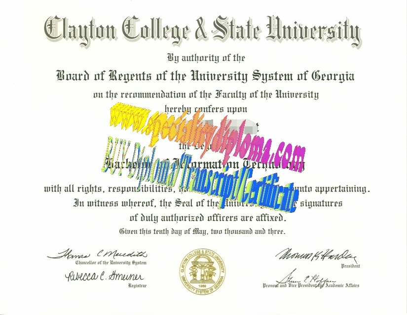 Fake Clayton College  State University Diploma Certificate