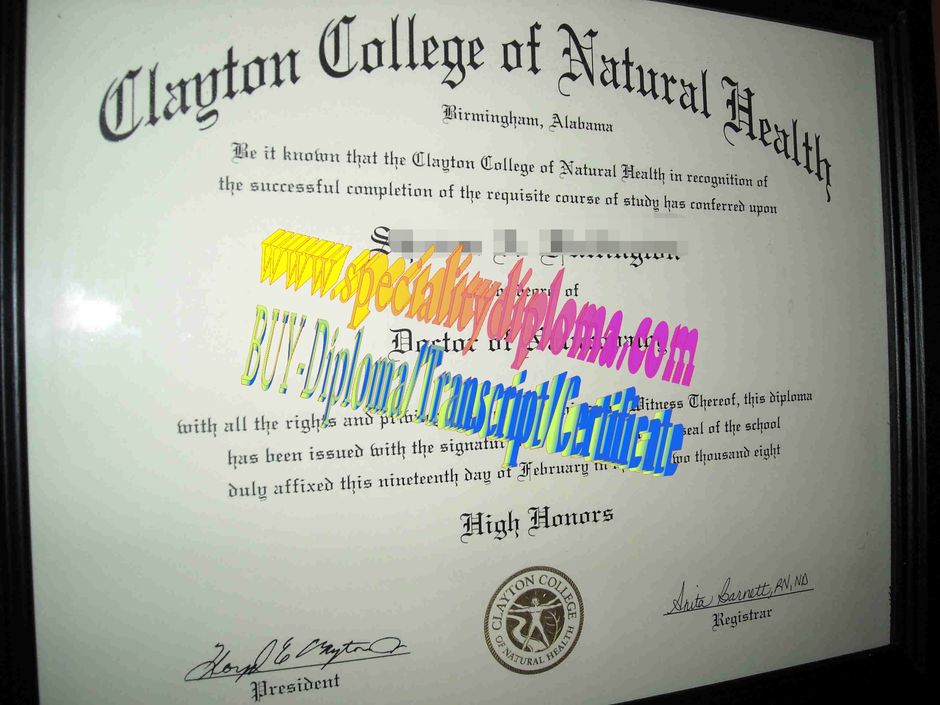 Fake Clayton College of Natural Health Diploma Certificate