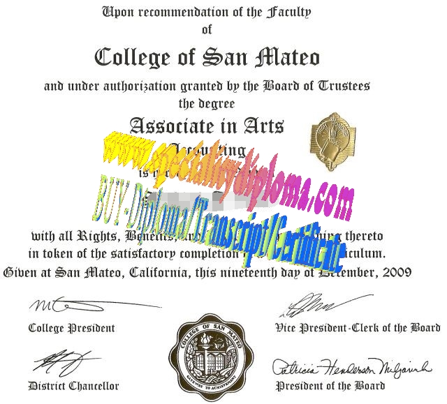 Fake College of San Mateo Diploma Certificate