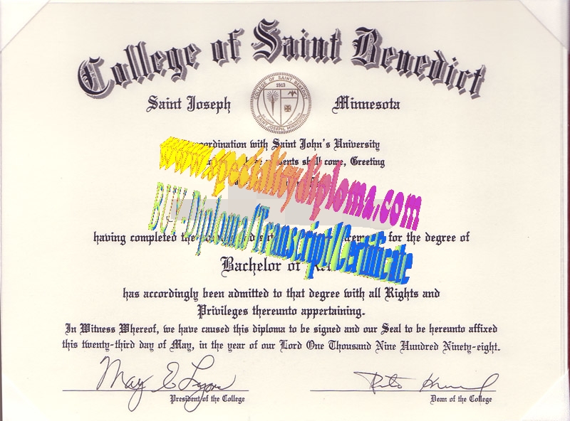 Fake College of St. Benedict Diploma Certificate