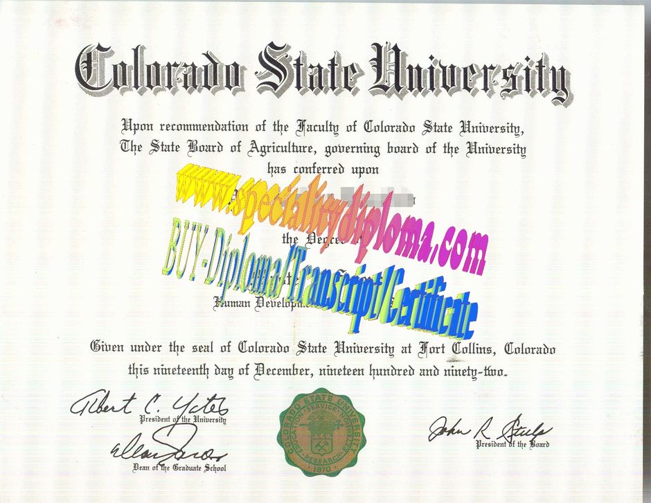 Fake Colorado State University Diploma Certificate