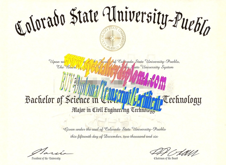 Fake Colorado State University Pueblo Diploma Certificate