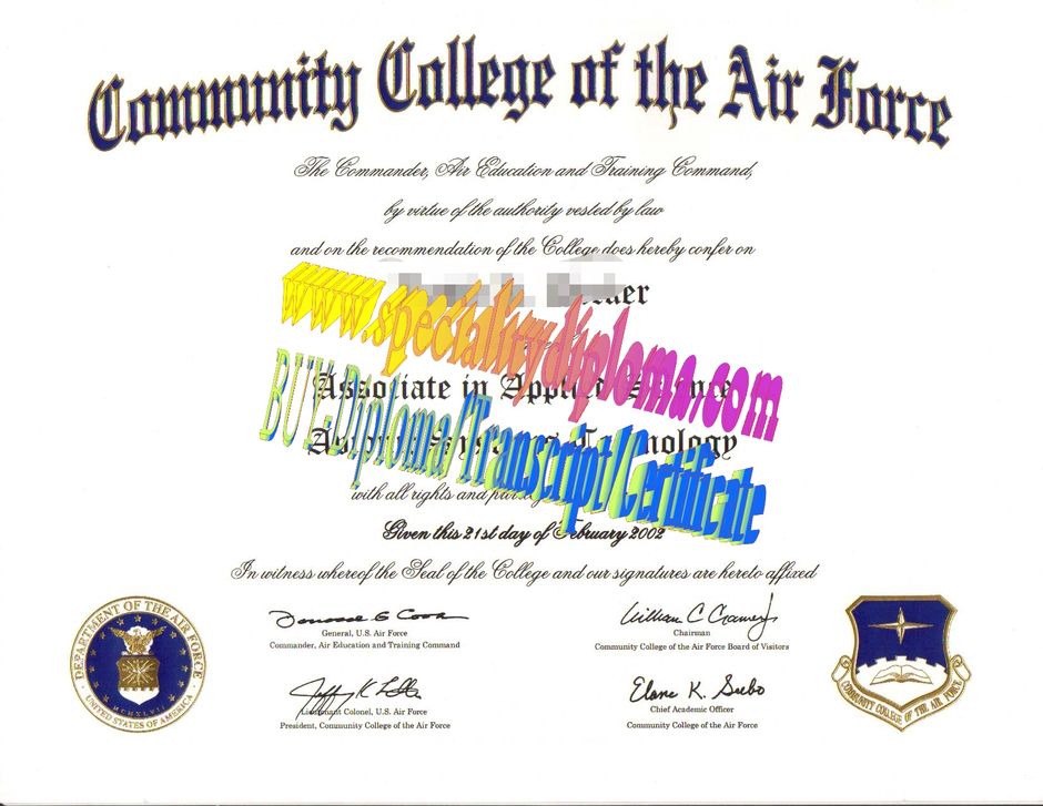 Fake Community College of the Air Force Diploma Certificate