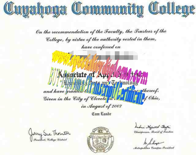 Fake Cuyahoga Community College Diploma Certificate