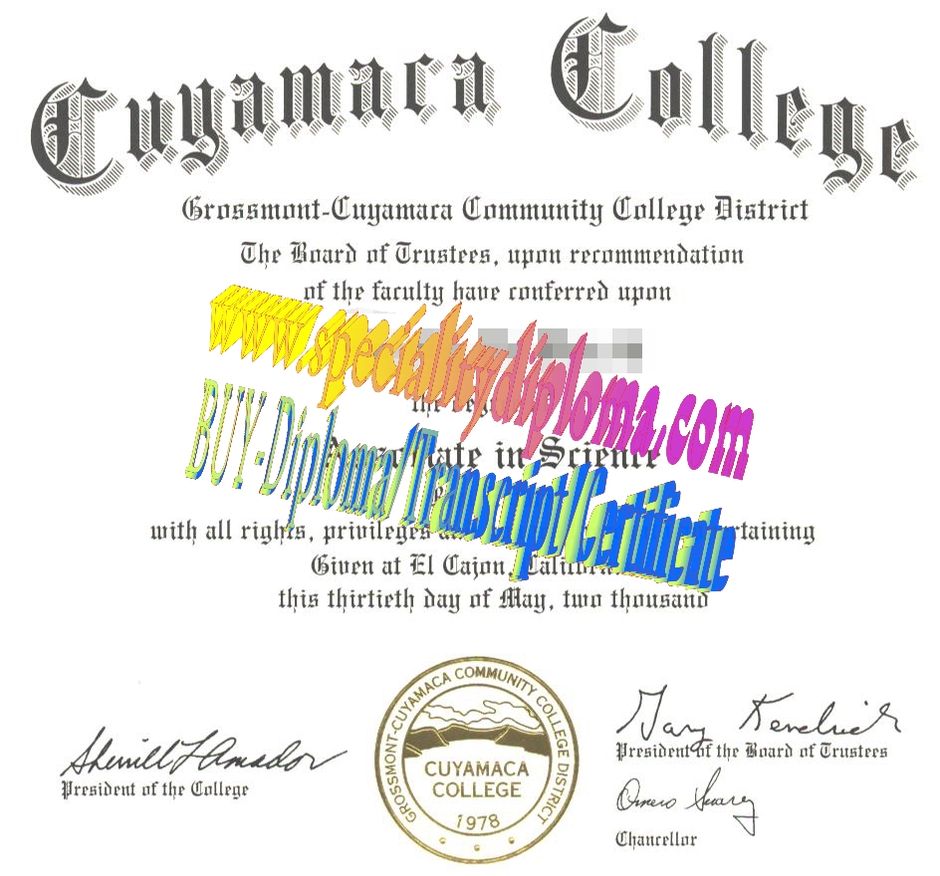 Fake Cuyamaca College Diploma Certificate