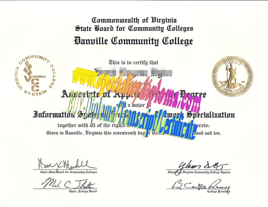 Fake Danville Community College Diploma Certificate