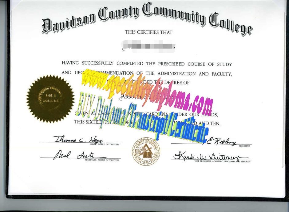 Fake Davidson County Community College Diploma Certificate