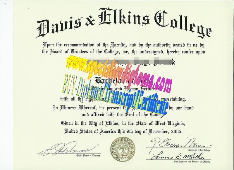 Fake Davis and Elkins College Diploma Certificate