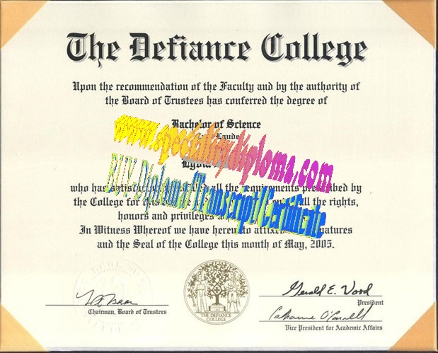 Fake Defiance College Diploma Certificate