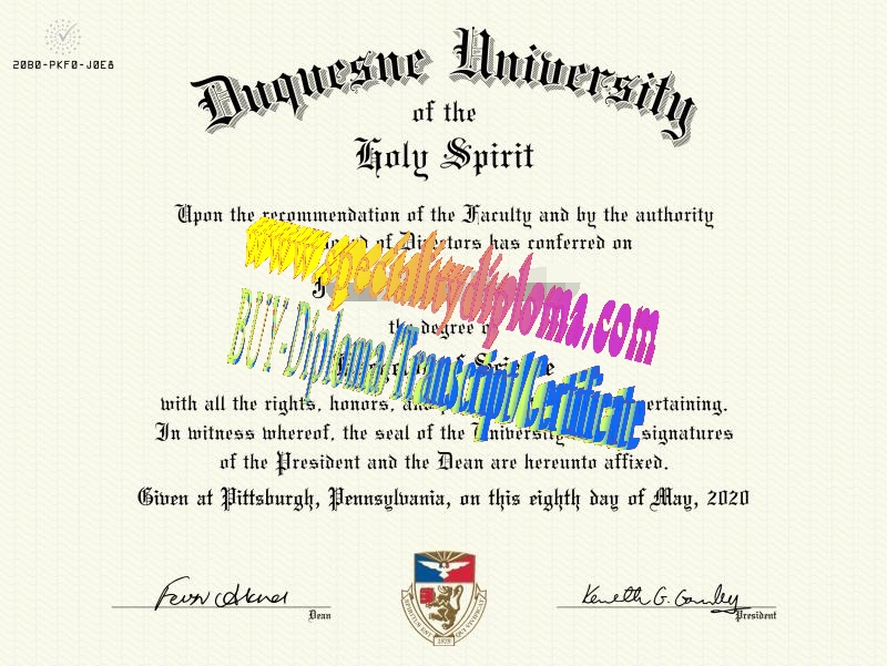 Fake Duquesne University Diploma Certificate