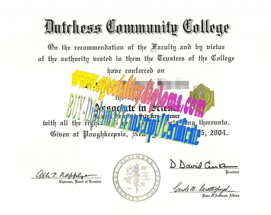 Fake Dutchess Community College Diploma Certificate