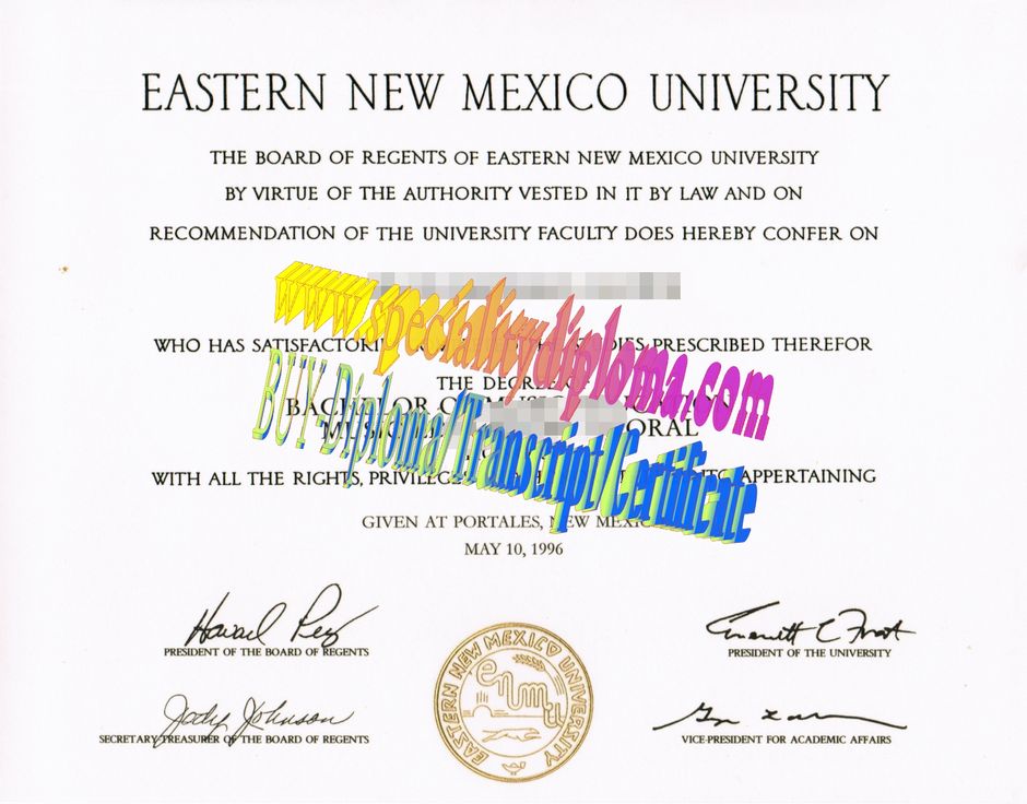 Fake Eastern New Mexico University Diploma Certificate