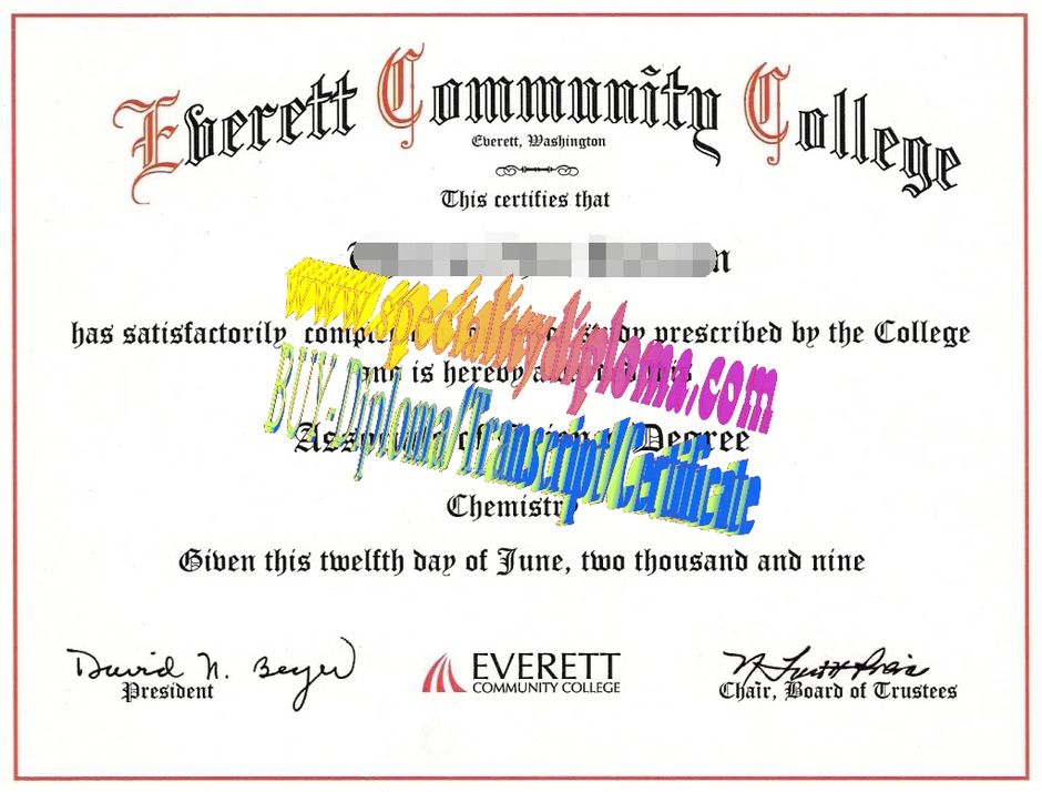 Fake Everett Community College Diploma Certificate