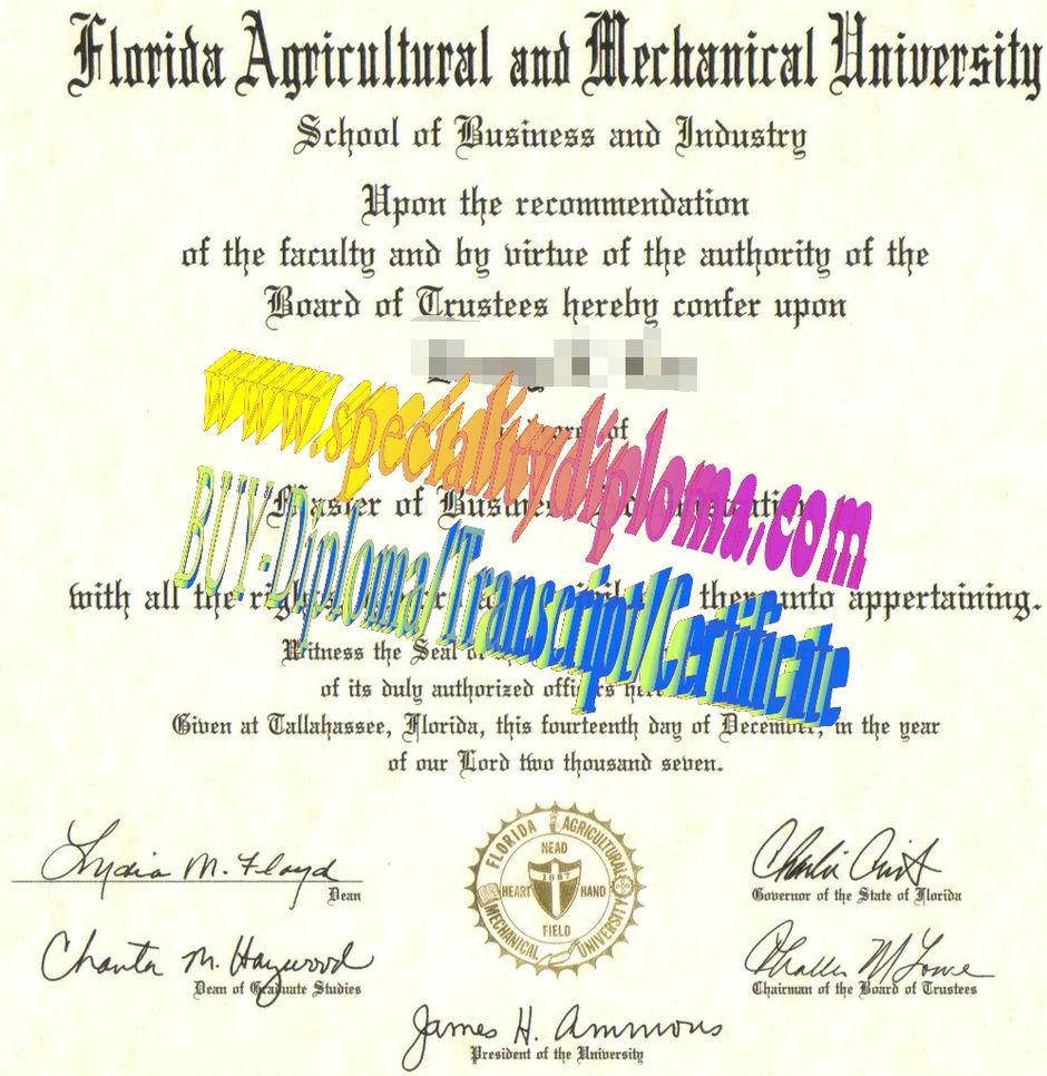 Fake Florida Agricultural  Mechanical University Diploma Certificate