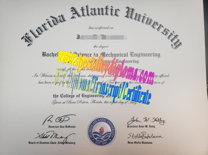 Fake Florida Atlantic University Diploma Certificate