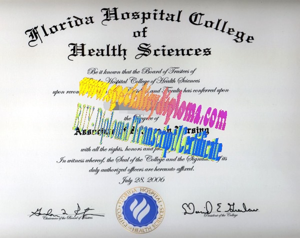 Fake Florida Hospital College of Health Sciences Diploma Certificate