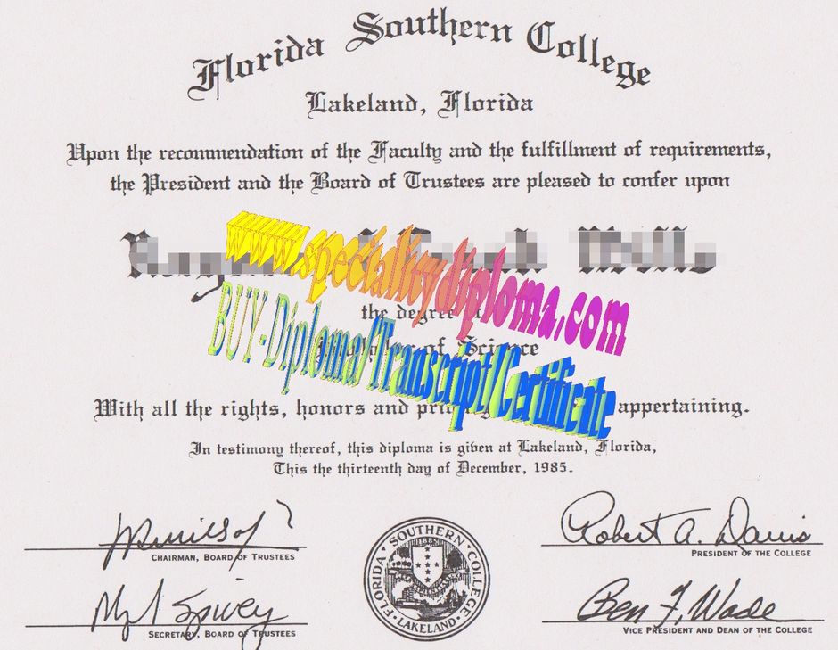 Fake Florida Southern College Diploma Certificate