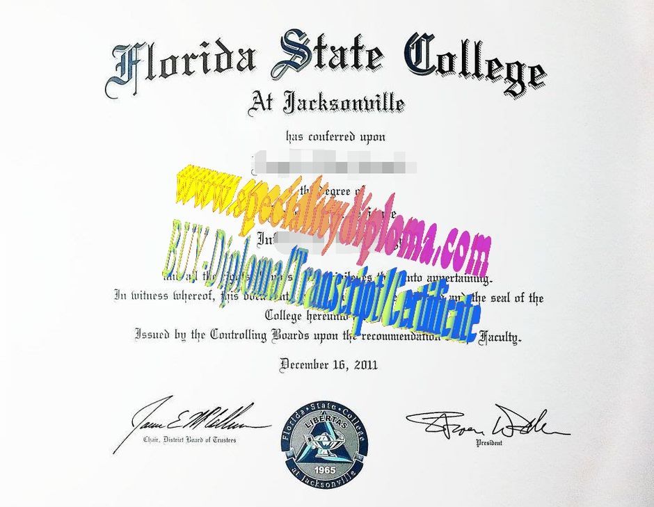 Fake Florida State College at Jacksonville Diploma Certificate