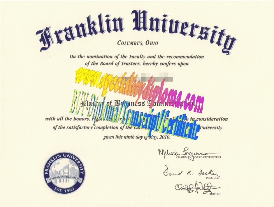 Fake Franklin University Diploma Certificate