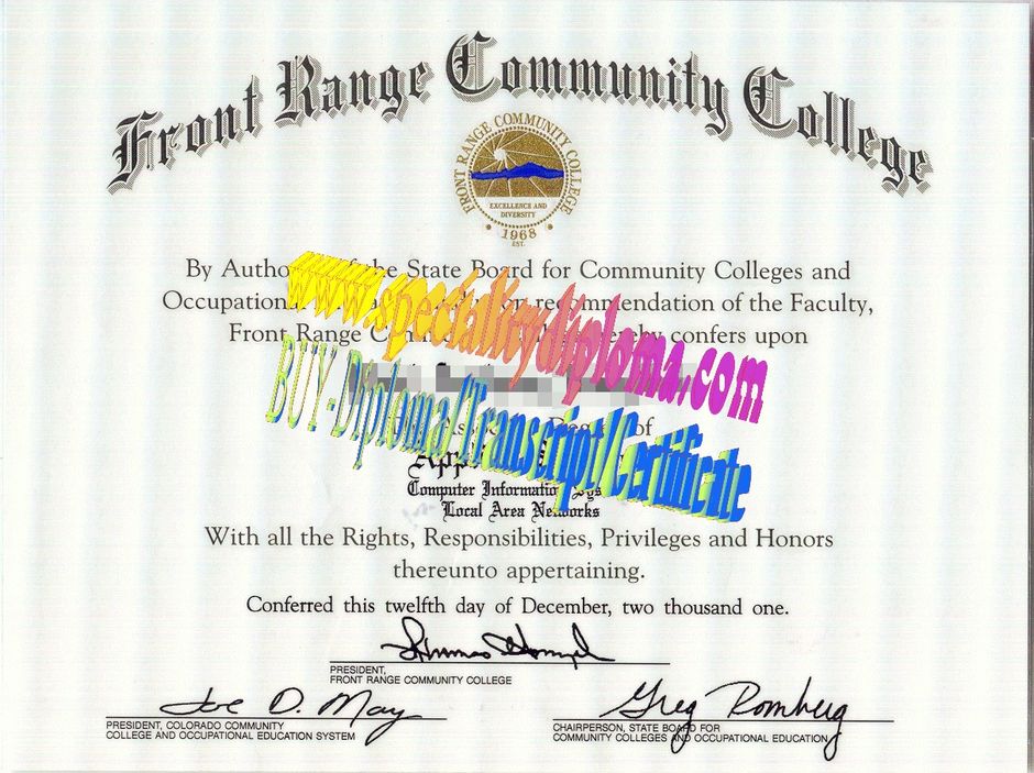 Fake Front Range Community College Diploma Certificate